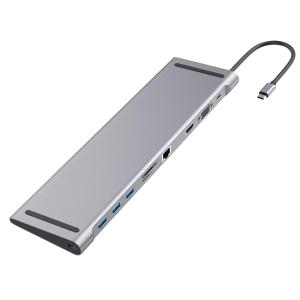 POWERTECH docking station CAB-UC080, 10 θυρών, βάση laptop, USB-C, γκρι | Συνοδευτικά PC | elabstore.gr