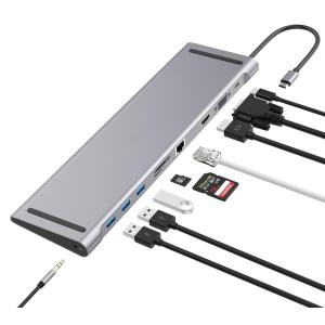 POWERTECH docking station CAB-UC080, 10 θυρών, βάση laptop, USB-C, γκρι | eLabstore.gr