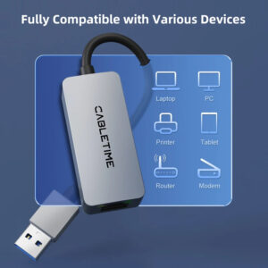 CABLETIME αντάπτορας USB σε RJ45 CT-AML2500, 2.5Gbps, γκρι | Δικτυακά | elabstore.gr