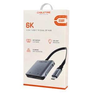 CABLETIME docking station CT-CM2D8K-AG, 4 θυρών, USB-C, 8K, 100W, γκρι | Συνοδευτικά PC | elabstore.gr