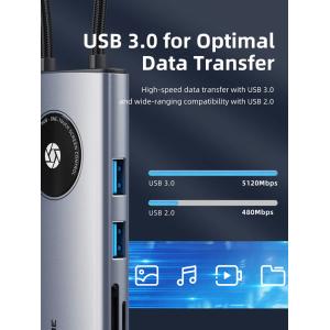 CABLETIME docking station CT-HUBL3-AG, 8 θυρών, USB-C, 4K, 100W, γκρι | Συνοδευτικά PC | elabstore.gr
