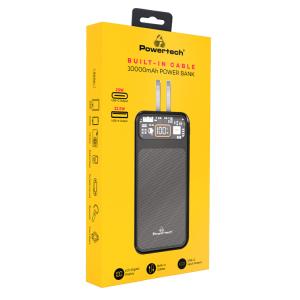 POWERTECH power bank με καλώδια και οθόνη PT-1135 10000mAh, 22.5W, μαύρο | Αξεσουάρ κινητών | elabstore.gr