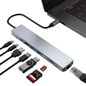 POWERTECH docking station PTH-103, 8 θυρών, USB-C σύνδεση, 100W PD, γκρι | Συνοδευτικά PC | elabstore.gr