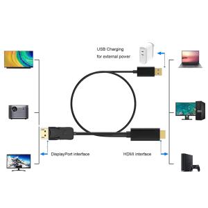 POWERTECH καλώδιο DisplayPort σε HDMI PTH-104, USB, 4K, 1.8m, μαύρο | Καλώδια - Αντάπτορες | elabstore.gr