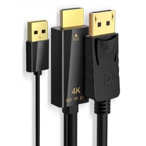POWERTECH καλώδιο DisplayPort σε HDMI PTH-104, USB, 4K, 1.8m, μαύρο | Καλώδια - Αντάπτορες | elabstore.gr