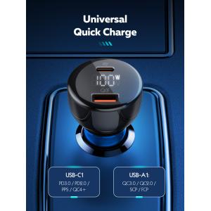 LDNIO φορτιστής αυτοκινήτου C101 με καλώδιο, USB/USB-C, 100W PD, μαύρος | Αξεσουάρ κινητών | elabstore.gr