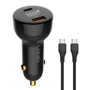 LDNIO φορτιστής αυτοκινήτου C101 με καλώδιο, USB/USB-C, 100W PD, μαύρος | Αξεσουάρ κινητών | elabstore.gr