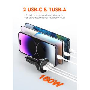 LDNIO φορτιστής αυτοκινήτου C102 με καλώδιο, USB/2x USB-C, 160W, μαύρος | Αξεσουάρ κινητών | elabstore.gr