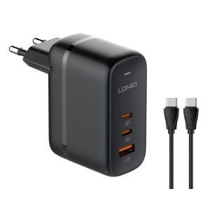 LDNIO φορτιστής τοίχου Q366 με καλώδιο, USB/2x USB-C, 65W, GaN, μαύρος | Αξεσουάρ κινητών | elabstore.gr