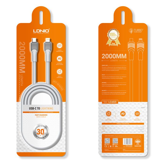 LDNIO καλώδιο Lightning σε USB-C LC602I, 30W PD, 2m, γκρι | eLabstore.gr LDNIO καλώδιο Lightning σε USB-C LC602I, 30W PD, 2m, γκρι | Καλώδια - Αντάπτορες | elabstore.gr