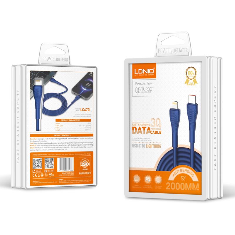LDNIO καλώδιο Lightning σε USB-C LC672I, 30W PD, 2m, μπλε | eLabstore.gr LDNIO καλώδιο Lightning σε USB-C LC672I, 30W PD, 2m, μπλε | Καλώδια - Αντάπτορες | elabstore.gr