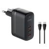 LDNIO φορτιστής τοίχου Q367 με καλώδιο USB-C, 3x USB-C, 65W, GaN, μαύρος | Αξεσουάρ κινητών | elabstore.gr