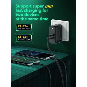 LDNIO φορτιστής τοίχου Q367 με καλώδιο USB-C, 3x USB-C, 65W, GaN, μαύρος | Αξεσουάρ κινητών | elabstore.gr