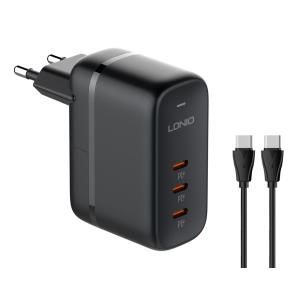 LDNIO φορτιστής τοίχου Q367 με καλώδιο USB-C, 3x USB-C, 65W, GaN, μαύρος | Αξεσουάρ κινητών | elabstore.gr