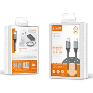 LDNIO καλώδιο Lightning σε USB-C LC442I, 30W PD, 2m, γκρι | Καλώδια - Αντάπτορες | elabstore.gr