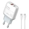 LDNIO φορτιστής τοίχου Q229 με καλώδιο, USB & USB-C, 20W PD, λευκός | Αξεσουάρ κινητών | elabstore.gr