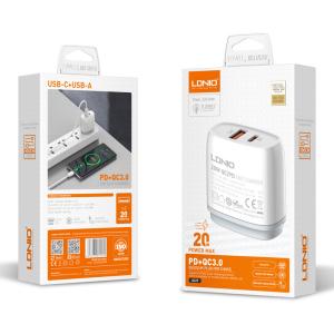 LDNIO φορτιστής τοίχου Q229 με καλώδιο, USB & USB-C, 20W PD, λευκός | Αξεσουάρ κινητών | elabstore.gr