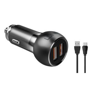 LDNIO φορτιστής αυτοκινήτου C503Q με καλώδιο, 2x USB, 36W, QC, γκρι | Αξεσουάρ κινητών | elabstore.gr