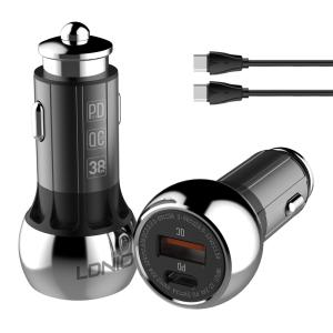 LDNIO φορτιστής αυτοκινήτου C1 με καλώδιο, USB & USB-C, 38W PD, μαύρος | Αξεσουάρ κινητών | elabstore.gr