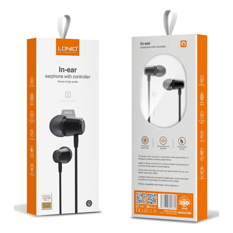LDNIO earphones με μικρόφωνο HP03, 3.5mm, 1.2m, μαύρα | eLabstore.gr LDNIO earphones με μικρόφωνο HP03, 3.5mm, 1.2m, μαύρα | Αξεσουάρ κινητών | elabstore.gr
