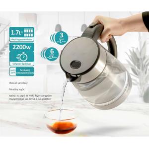 BRUNO βραστήρας νερού BRN-0143, 1.7L, 2200W, γυάλινος-Inox | Οικιακός εξοπλισμός | elabstore.gr