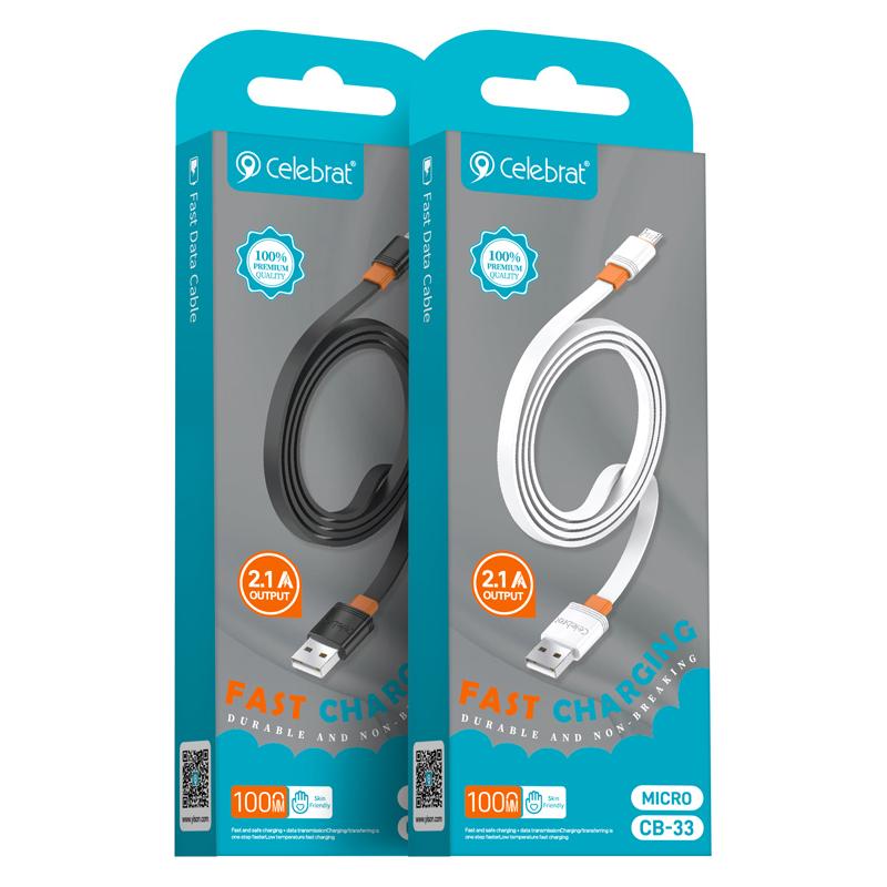 CELEBRAT καλώδιο micro USB σε USB CB-33M, flat, 2.1A, 1m, μαύρο | eLabstore.gr CELEBRAT καλώδιο micro USB σε USB CB-33M, flat, 2.1A, 1m, μαύρο | Καλώδια - Αντάπτορες | elabstore.gr