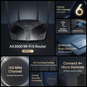 MERCUSYS router MR80X, Wi-Fi 6, 3Gbps AX3000, Dual Band, Ver. 3.0 | Δικτυακά | elabstore.gr