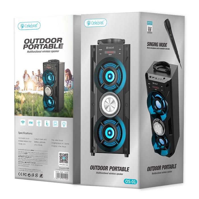 CELEBRAT φορητό ηχείο OS-01, 10W, 1200mAh, Bluetooth, FM, LED, μαύρο | eLabstore.gr CELEBRAT φορητό ηχείο OS-01, 10W, 1200mAh, Bluetooth, FM, LED, μαύρο | Εικόνα & Ήχος | elabstore.gr