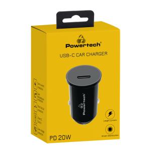 POWERTECH φορτιστής αυτοκινήτου PT-1146, USB-C, 20W PD, μαύρος | Αξεσουάρ κινητών | elabstore.gr