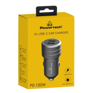 POWERTECH φορτιστής αυτοκινήτου PT-1149, 2x USB-C, 100W PD, γκρι | Αξεσουάρ κινητών | elabstore.gr