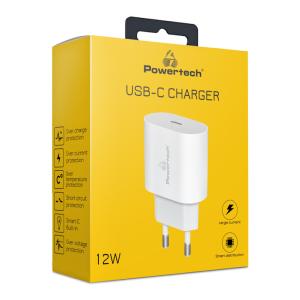 POWERTECH φορτιστής τοίχου PT-1150, USB-C, 12W, λευκός | Αξεσουάρ κινητών | elabstore.gr