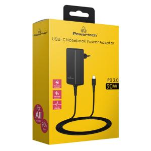 POWERTECH τροφοδοτικό laptop PT-1157, USB-C PD, universal, 90W, μαύρο | Αξεσουάρ για Laptop | elabstore.gr