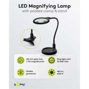 GOOBAY μεγεθυντικός φακός 64990 με κλιπ & βάση, LED, 3 διόπτρες 1.75x | Εργαλεία | elabstore.gr