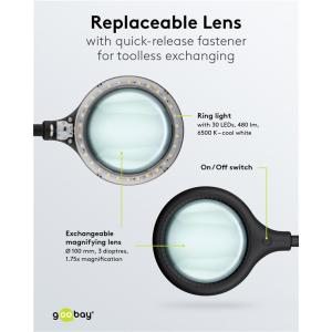 GOOBAY μεγεθυντικός φακός 64990 με κλιπ & βάση, LED, 3 διόπτρες 1.75x | Εργαλεία | elabstore.gr
