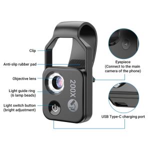 APEXEL φακός μικροσκόπιο APL-MS002 για smartphone κάμερα, 200x zoom, LED | Αξεσουάρ κινητών | elabstore.gr