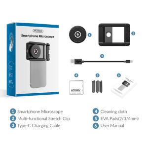 APEXEL φακός μικροσκόπιο APL-MS009 για smartphone κάμερα, 100x zoom, LED | eLabstore.gr