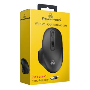 POWERTECH ασύρματο ποντίκι PT-1152, USB & USB-C δέκτη, 1600DPI, μαύρο | Συνοδευτικά PC | elabstore.gr