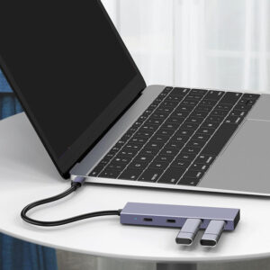 POWERTECH USB hub PTH-110, 4x θυρών, 10Gbps, USB-C σύνδεση, γκρι | Συνοδευτικά PC | elabstore.gr