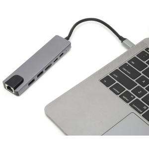 POWERTECH docking station PTH-111, 6 θυρών, USB-C σύνδεση, 100W PD, γκρι | Συνοδευτικά PC | elabstore.gr