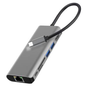 POWERTECH docking station PTH-112, 7 θυρών, USB-C σύνδεση, 100W PD, γκρι | Συνοδευτικά PC | elabstore.gr