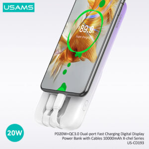 USAMS power bank US-CD193 με καλώδια, 5x έξοδοι, 10000mAh, 20W, μαύρο | Αξεσουάρ κινητών | elabstore.gr