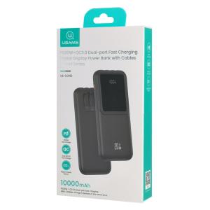 USAMS power bank US-CD193 με καλώδια, 5x έξοδοι, 10000mAh, 20W, μαύρο | eLabstore.gr