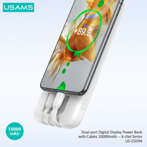USAMS power bank US-CD194 με καλώδια, 5x έξοδοι, 10000mAh, 10W, μαύρο | Αξεσουάρ κινητών | elabstore.gr