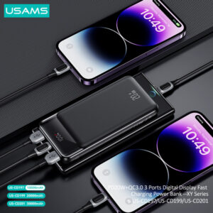 USAMS power bank US-CD197, 3x θύρες εξόδου, 10000mAh, 20W, μαύρο | Αξεσουάρ κινητών | elabstore.gr