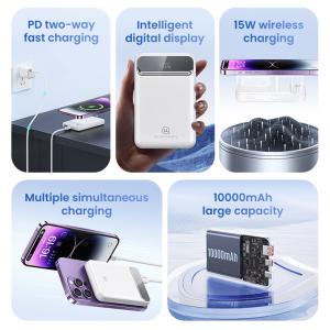 USAMS power bank US-CD214, 2x έξοδοι, wireless, 10000mAh, 20W, λευκό | Αξεσουάρ κινητών | elabstore.gr