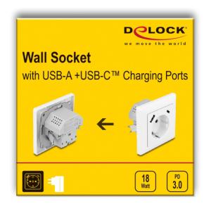 DELOCK πρίζα τοίχου 11499 με θύρες φόρτισης USB & USB-C, 18W PD, λευκή | Εργαλεία | elabstore.gr
