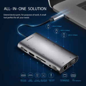CABLETIME docking station CT-CMHD101, 10 θυρών, USB-C, 4K, 100W, γκρι | Συνοδευτικά PC | elabstore.gr