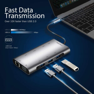 CABLETIME docking station CT-CMHD101, 10 θυρών, USB-C, 4K, 100W, γκρι | Συνοδευτικά PC | elabstore.gr