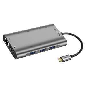 CABLETIME docking station CT-CMHD101, 10 θυρών, USB-C, 4K, 100W, γκρι | Συνοδευτικά PC | elabstore.gr