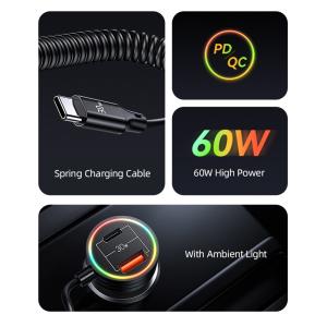USAMS φορτιστής αυτοκινήτου US-CC167 με καλώδιο, USB/USB-C, 60W, μαύρος | Αξεσουάρ κινητών | elabstore.gr